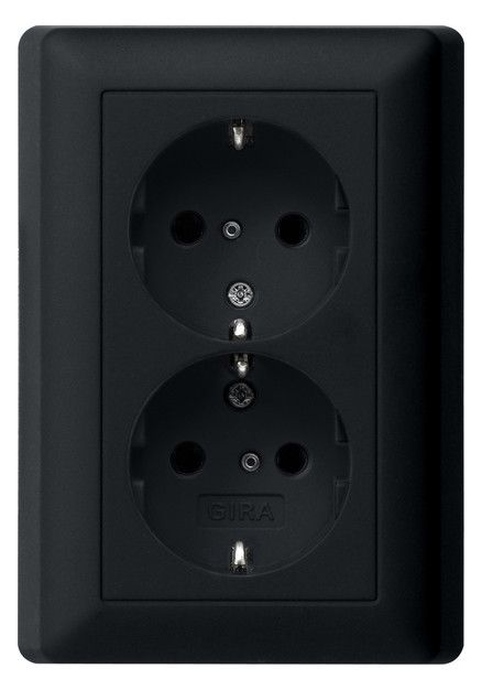 GIRA 0783005 SCHUKO-Doppelsteckdose SH+ Vollplatte System 55 Schwarz matt(lack.)