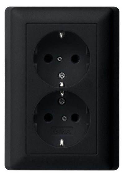 GIRA 0783005 SCHUKO-Doppelsteckdose SH+ Vollplatte System 55 Schwarz matt(lack.)