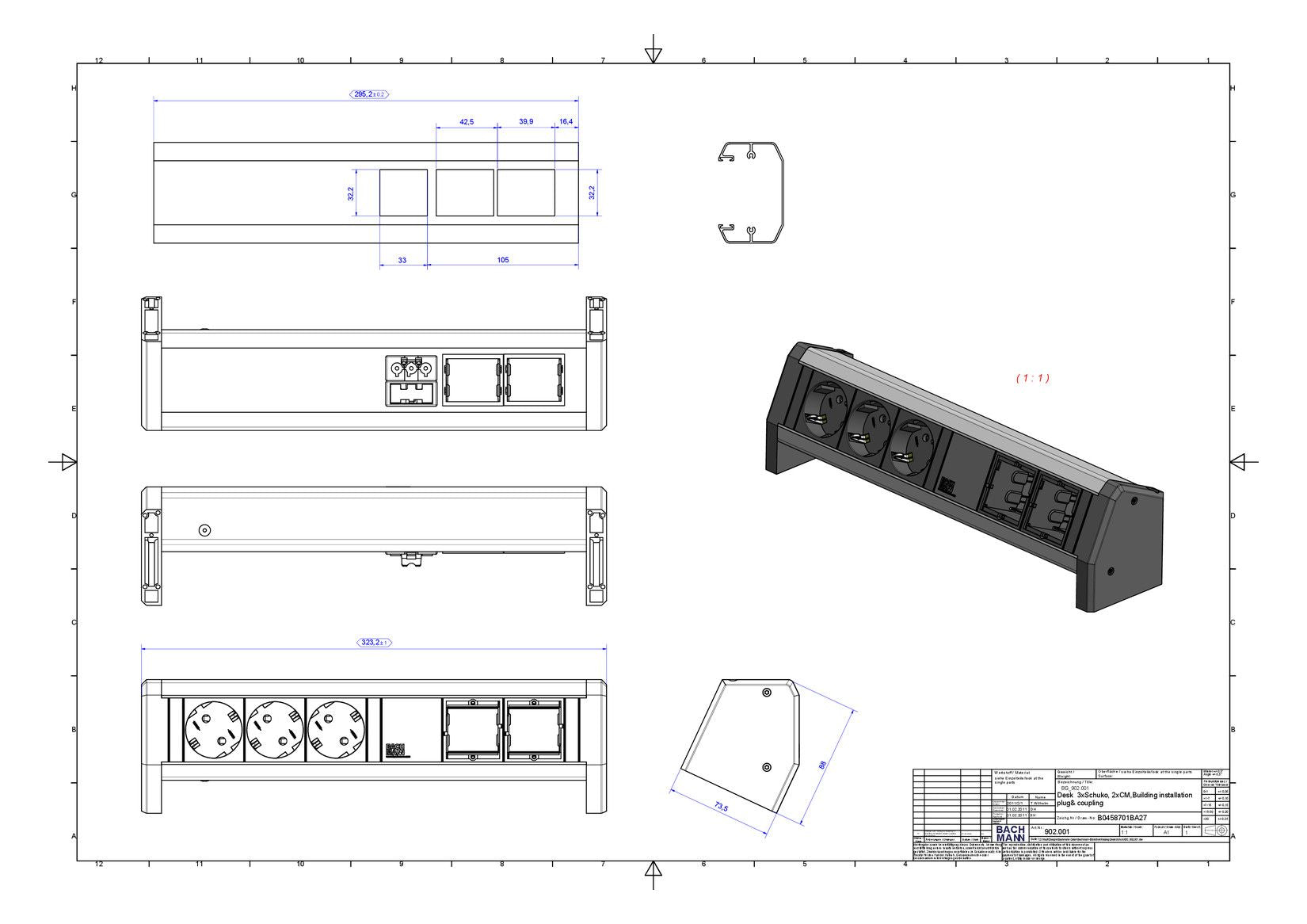 Bachmann 902.001 DESK 3xSchuko 2xABD GST18