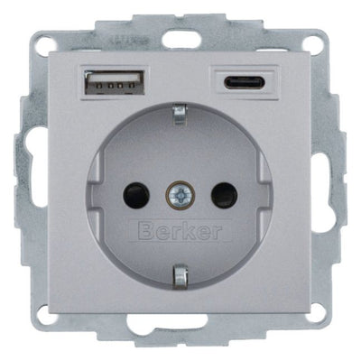 Berker 48141404 Steckdose SCHUKO/USB AC 20W PD B3 alu mt