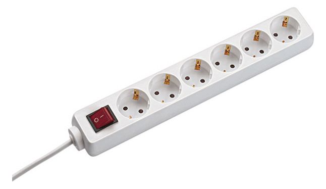 Bachmann 381.244S SELLY 6xSchuko weiß 1xSchalter Strom 1,5m Schuko