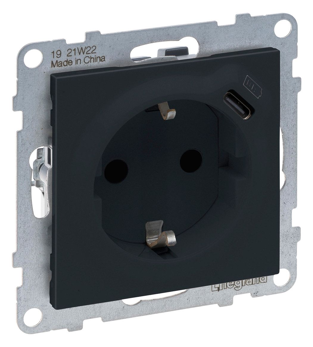 Legrand 765426 SEANO Schuko-Steckdose +USB-C m.Steckklemmen Anthrazit lackiert