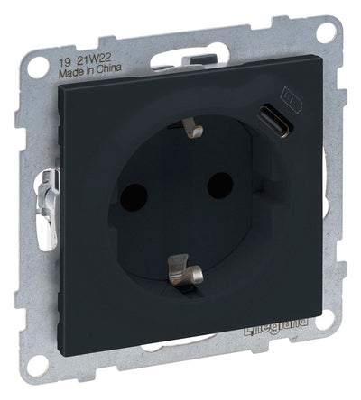 Legrand 765426 SEANO Schuko-Steckdose +USB-C m.Steckklemmen Anthrazit lackiert