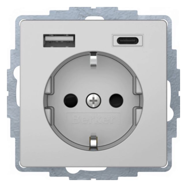 Berker 48046084 Steckdose SCHUKO/USB A-C Q.1/Q.3 alu samt lackiert
