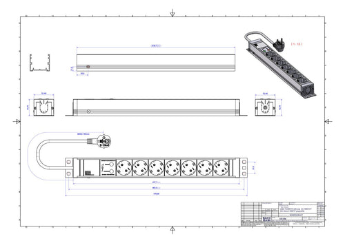 Bachmann 333.004 19" 1,5HE 7xSchuko weiß 1xÜSS Strom 2m Schuko