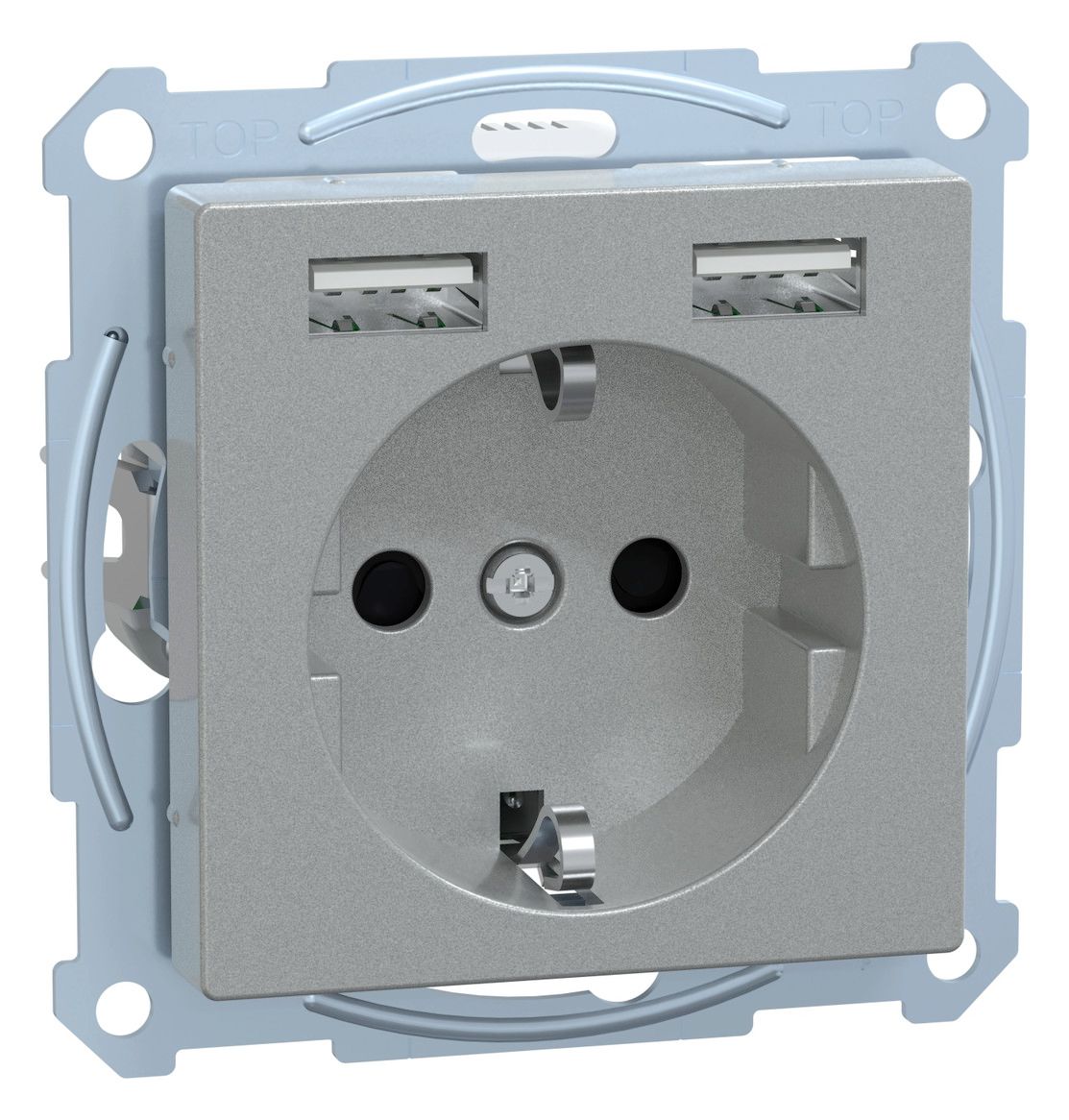 Mert MEG 2366-0460 Schuko-Steckdose m.USB Ladegerät aluminium