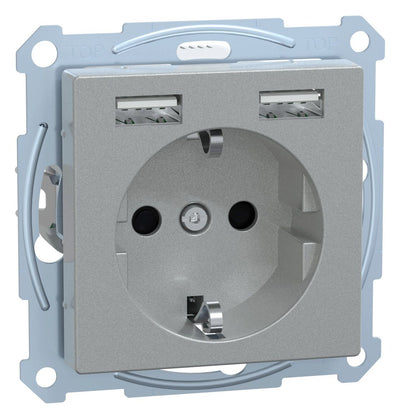 Mert MEG 2366-0460 Schuko-Steckdose m.USB Ladegerät aluminium
